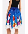 Blue Snowman Print Elastic Waist Christmas Skirt