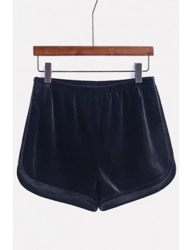 Black Elastic High Waist Active Velvet Shorts
