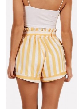Yellow Stripe Tied Waist Pocket Casual Shorts