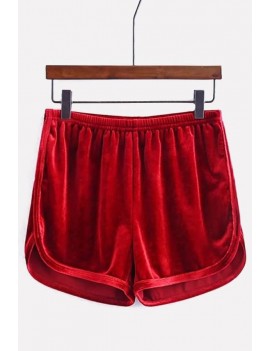 Red Elastic High Waist Active Velvet Shorts