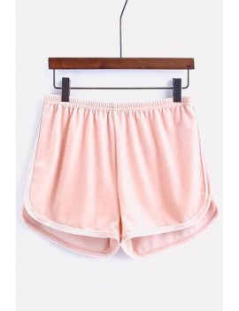 Pink Elastic High Waist Active Velvet Shorts