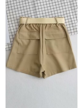 Button Up Pocket Belt Casual Shorts