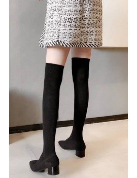 Black Pointed Toe Low Heel Over The Knee Boots