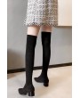 Black Pointed Toe Low Heel Over The Knee Boots
