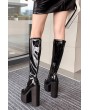 Black Zipper Up Platform Chunky Heel Mid-calf Boots