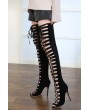 Black Lace Up Peep Toe Stiletto High Heel Thigh-high Boots
