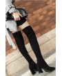 Black Zipper Up Chunky Heel Over The Knee Boots