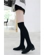 Black Square Toe Low Heel Over The Knee Boots