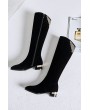 Black Rhinestone Butterfly Side-zip Suede Chunky Heel Thigh-high Boots