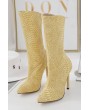 Yellow Snakeskin Print Zipper Up Stiletto Mid-calf Boots