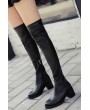 Black Zipper Up Round Toe Chunky Heel Over The Knee Boots