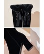 Black Suede Faux Fur Lace Up Back Side-zip Chunky Heel Thigh-high Boots