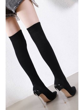 Black Pointed Toe Stiletto High Heel Over The Knee Boots