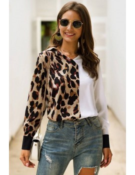 White Leopard Long Sleeve Casual Blouse
