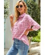 Hot-pink Stripe Button Up Long Sleeve Casual Shirt