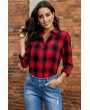 Red Plaid Button Up Long Sleeve Casual Shirt