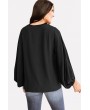 Black V Neck Puff Sleeve Casual Blouse