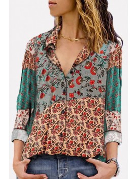 Multi Floral Print Button Up Long Sleeve Casual Shirt