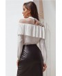 White Mesh Splicing Lapel Long Sleeve Casual Blouse